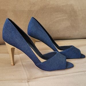 Denim Peep-Toe High Heels 3 1/2"
